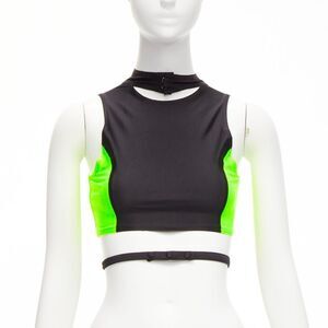 AMBUSH neon green black panelled logo back waist tie cropped sports top Size 1 S